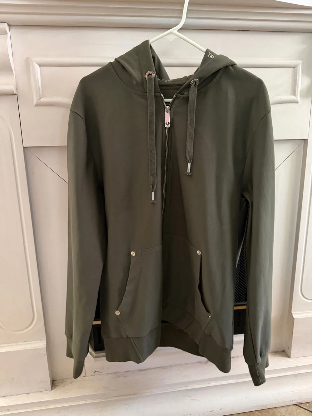 True Religion Olive Green Graphic Hoodie with Buddha Logo